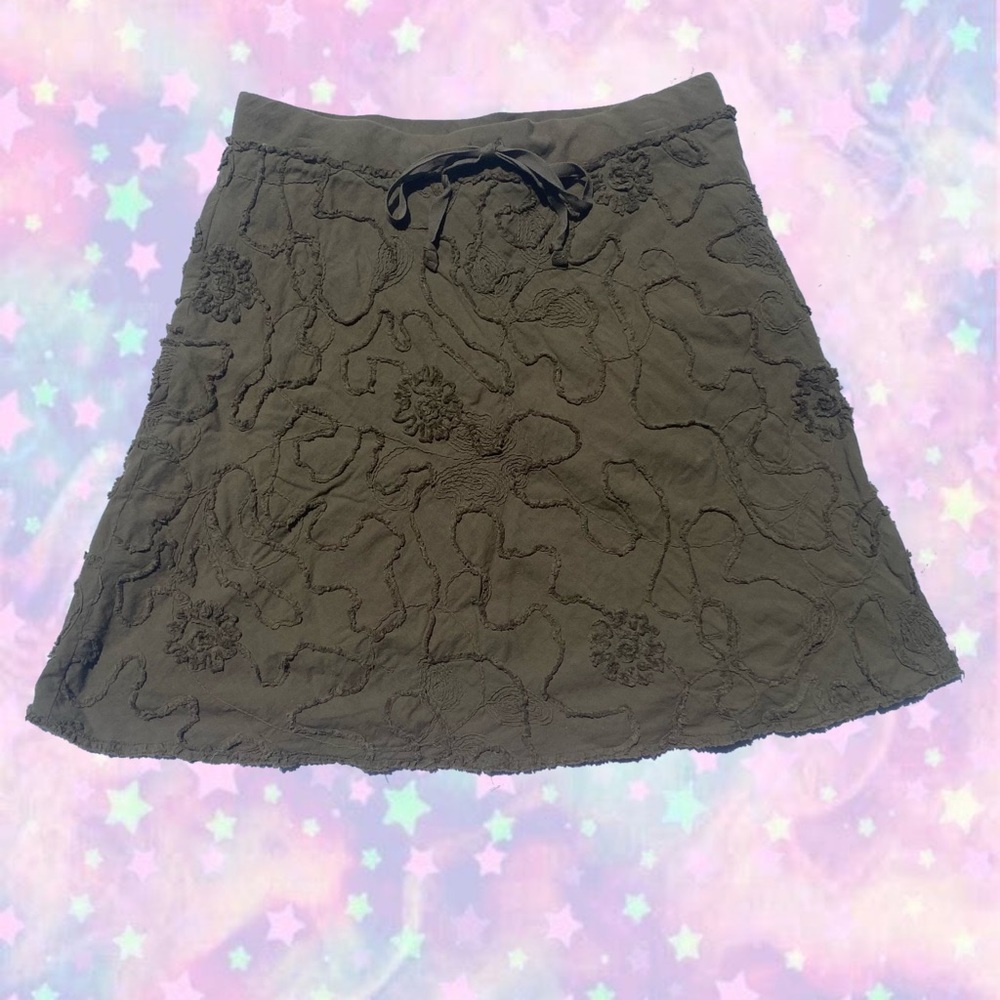 Max Studio Womens Size small army green Skirt Floral Lined Drawstring